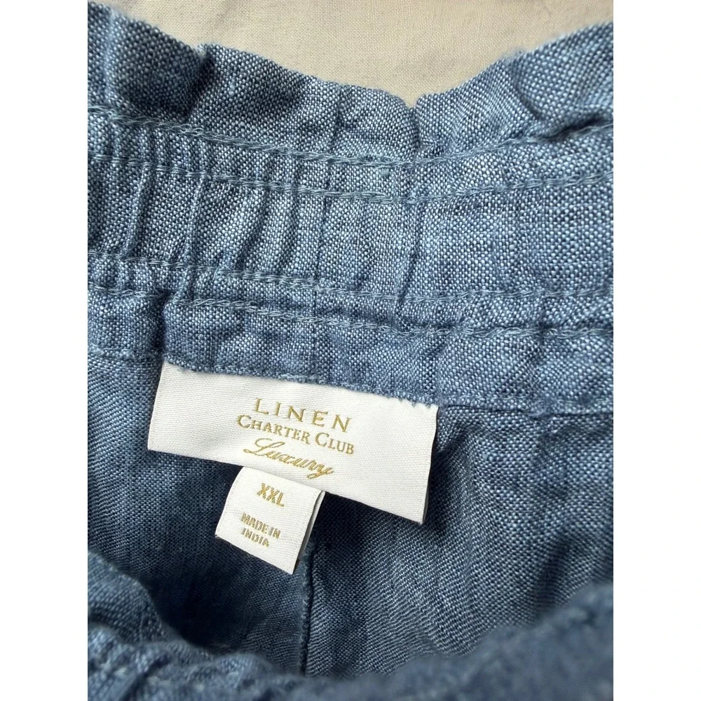 Charter Club Luxury Linen Shorts Womens XXL Blue Elastic Paperbag Waist Relaxed - Picture 3 of 6